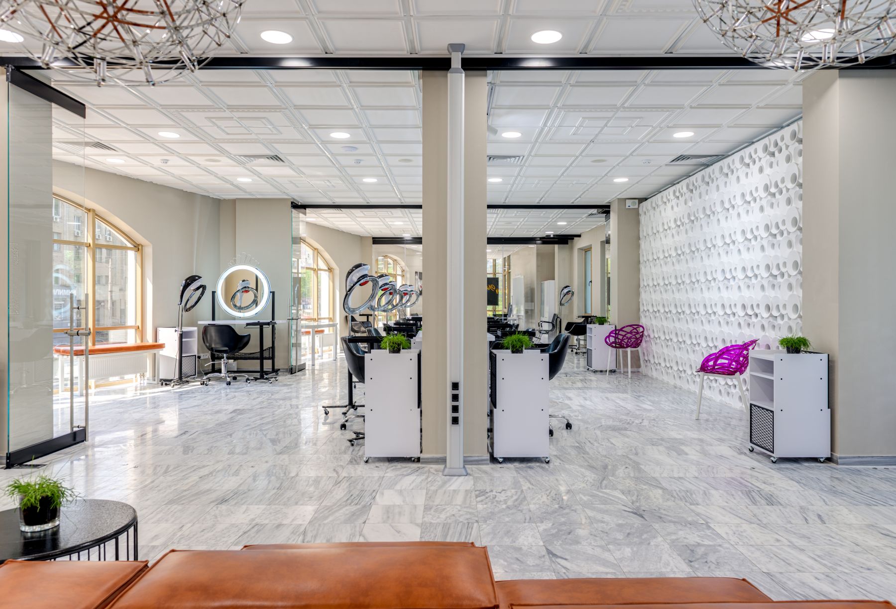 Bright, modern salon interior